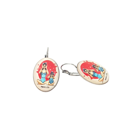 earrings silver steel oval mother and daught2